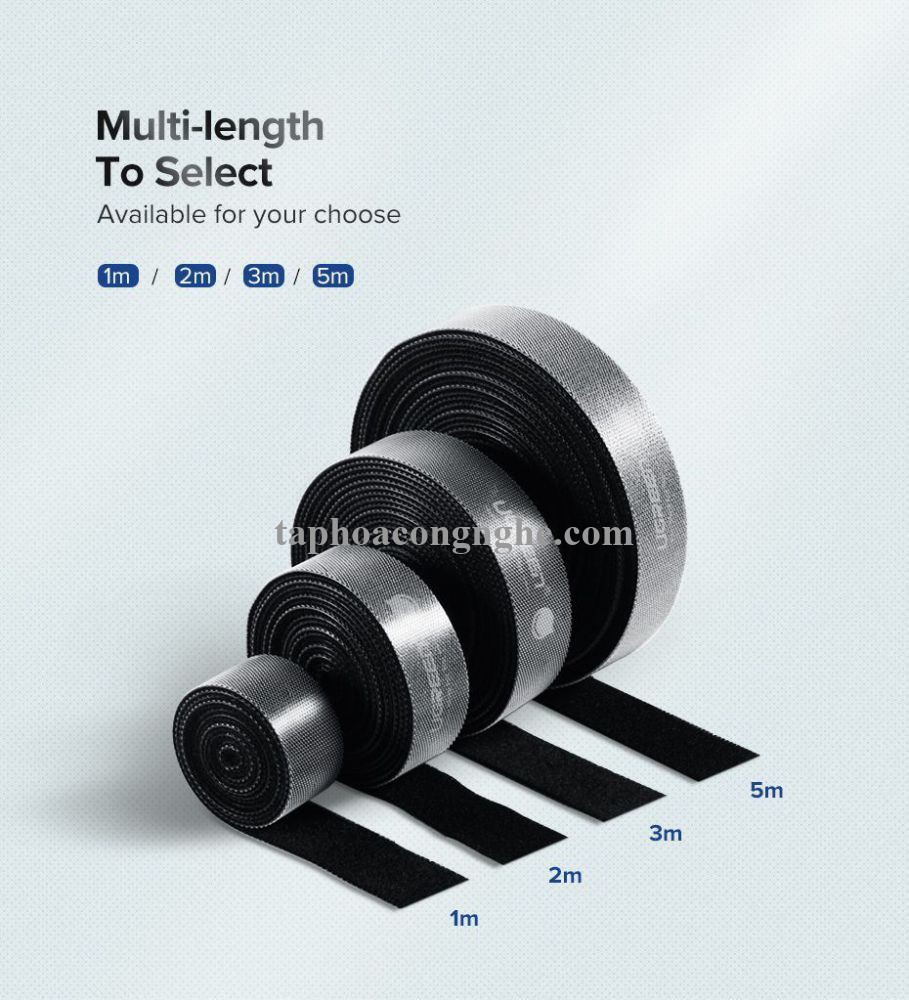 Ugreen 60483 0.5M cỡ 15mm băng dán Velcro màu đen ngang 1.5cm LP124 30060483